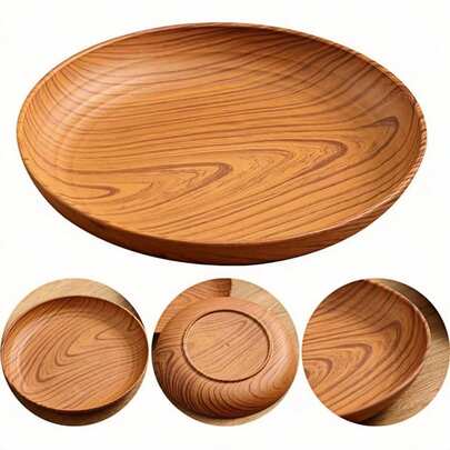 1/4/10pcs Creative Wood Grain Pattern Plates - Plastic Round Striped Design | Home, Dessert Shop, Snack & Fruit Tray, Cup & Tea Tray Storage | Commercial Cake & Dessert Serving | Microwave/Dishwasher/Refrigerator