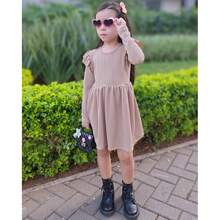 Winter Dress For Girls And Teenagers, Knitted With Fabric Details, Ruffled Sleeves, Long Sleeves, Autumn And Winter (VINF433) - 裸體 - 查看 4