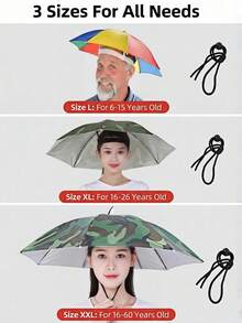 2pcs Upgraded Hands-Free Umbrella Hat Set, 360° Full Coverage Sun Protection Design, Elastic Headband Suitable For Outdoor Activities, Great Gift For Travelers (Tip: We Recommend Ordering A Larger Size To Avoid Delays In Your Travel Plans!), Mother's Day, Father's Day - Multicolor - View 3