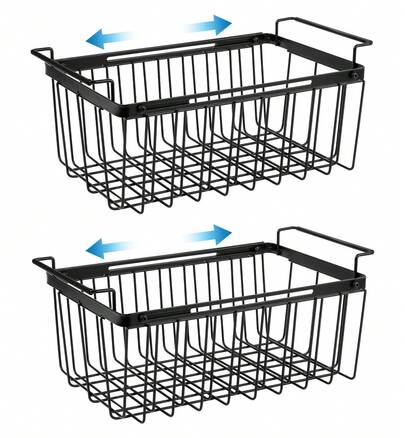 Wetheny 2pcs Freezer Storage Bins, Expandable Deep Freezer Baskets For Chest Freezers, Adjustable Wire Basket Ranging From 15.6" To 24.3" With Hanging Handles