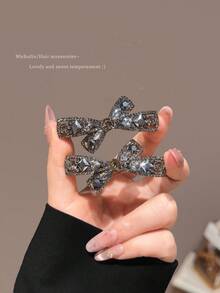 2 chiếc kẹp tóc nơ đính đá sang trọng, kẹp tóc mái lệch cao cấp. - Nhiều màu - Xem 3