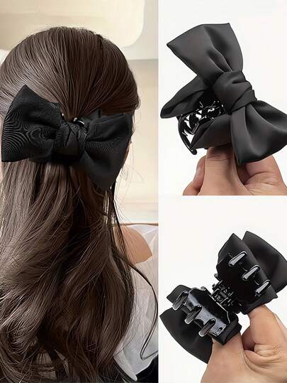 1pc Woman Satin Bow Hair Clip,Cute Satin Bow Hair Clip Elegant Solid Color French Style Sweet Hair Barrette Perfect For Women Daily Wear & Party Occasions Sweet Hair Barrette For Women And Girls