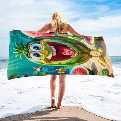 Khăn tắm biển bằng polyester thấm hút cao, họa tiết dưa hấu hoạt hình.