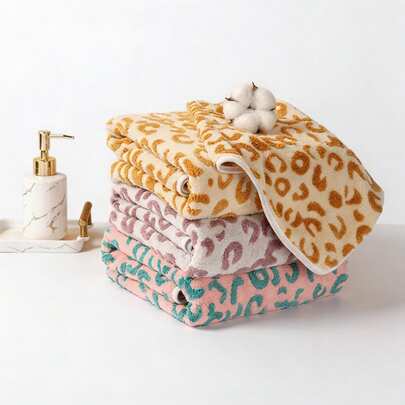1 pieza Toalla de baño de jacquard con estampado de leopardo, toalla de mano de poliéster absorbente para el hogar y el baño, adecuada para todas las estaciones