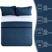 3 Piece Navy Blue Quilt Set Queen King Size Lightweight Bedspread Embossed Pattern Soft Microfiber Coverlet For All Season With 2 Pillow Shams,Wedding Items,Valentines Day Home Bed Room Decor,Mothers Day Gift,All Season - Đồng xu hải quân - Xem 4