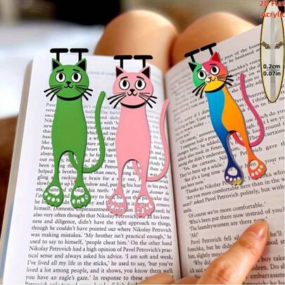 Set Of 3 Cat Bookmarks - 2D Acrylic Material, Durable Colorful Cat Page Markers, Suitable For Readers And Cat Lovers, Dual Use For Office And Study, Creative Stationery Gifts For Back To School Season, Very Suitable For Students And Prize Gifts.
