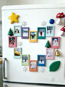 Molduras Magnéticas Coloridas para Geladeira – Mini Ímãs de 7,6 cm para Fotos, Conjunto de Molduras Decorativas de Natal para Cozinha, Armário, Quadro Branco, Decoração de Casa (Pacote com 10, Multicoloridas) Moldura Magnética de 7,6 cm para Fotos, Ímã de Geladeira Rosa para Fotos - Quadrado - Ver 2