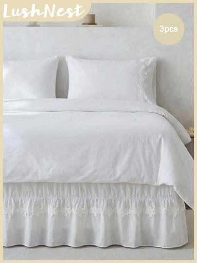 1 chiếc ga phủ giường màu trắng trơn với viền ren hoa lớn (1 chiếc), kiểu dáng cổ điển đơn giản hàng ngày, chất liệu sợi polyester thoải mái và thoáng khí, phù hợp cho mọi mùa, lý tưởng cho việc trang trí phòng ngủ và nhà cửa, bộ ga trải giường ren, ga phủ giường, trang trí màu trắng, phong cách lãng mạn, trang trí lại phòng, nhà cửa thẩm mỹ, đồ dùng cần thiết cho phòng ngủ.