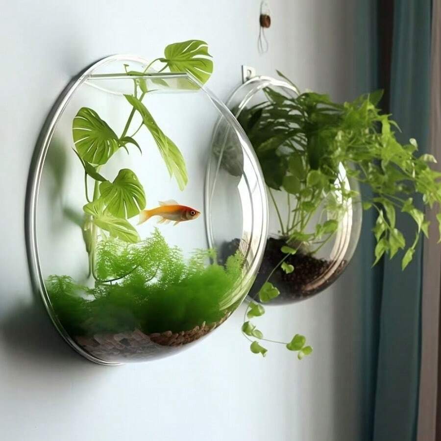 現代圓形壁掛式垂直容器 - 透明塑料室內/室外花盆與水族缸、花盆、牆面裝飾、花籃、壁掛式花籃、易於種植綠色植物、壁掛式花瓶、懸掛式