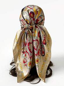 1pc Fashion Headscarf, Hiphop Style Paisley Print 90cm Faux Silk Scarf - Multicolor - View 3