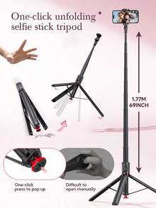 AXNEN 1800mm (70.87 pulgadas) Palo de selfie todo en uno con trípode de apertura automática, control remoto magnético, poste de aleación de aluminio extra largo, clip de teléfono giratorio desmontable, compatible con smartphones Apple y Android. Diseñado para actividades al aire libre, viajes, vlogging, grabación de video, fotografía y transmisión en vivo. - Ver 9