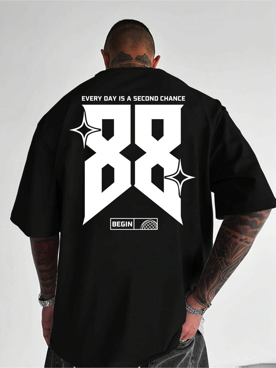 T-shirt homme streetwear ample à manches courtes, numéro << 88 » imprimé au dos, 2026 << FUTURE », style y2k homme - Noir - Voir 1
