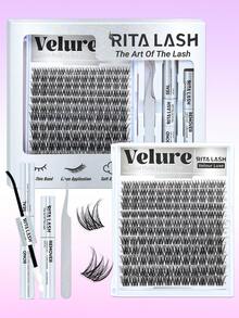 RITALASH 408片装假睫毛簇，VIVA/FLAUNT/VELURE 8-18mm DIY浓密型假睫毛嫁接套装，热门必备单品，包含睫毛粘合剂和封层剂、卸妆液、睫毛镊子 - 黑色 - 查看 10