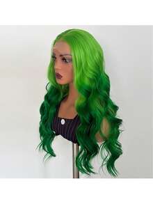 13x4 Lace Front Wig - Green Ombre Lace, Pre-Plucked, Heat Resistant Fiber, Big Wavy Curls, Suitable For Daily Wear, Festivals And Cosplay - Multicolor - View 4