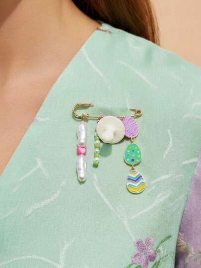 1pc Exaggerated Baroque Pearl Egg Design Brooch, Cute Versatile Anti-Slip Decorative Accessory