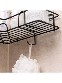 No Drill Wall Mounted Bathroom Storage Rack, Multiple Styles Flexible Installation Heavy Load Bearing Organizer Shelf, Multipurpose Wall Storage Caddy For Home Bathroom Toilet Washbasin Hotel Public Restroom. - Black and White Random Corner Hooks (includes Two Adhesive Stickers) - View 6