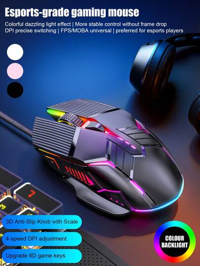 Kablolu RGB Oyun Faresi, 3200 DPI Ayarlanabilir, Ergonomik USB Bilgisayar Faresi, RGB Arka Aydınlatmalı, PC, Dizüstü ve Masaüstü Bilgisayarlarla Uyumlu, Oyuncular ve Ofis Kullanımı İçin Uygundur