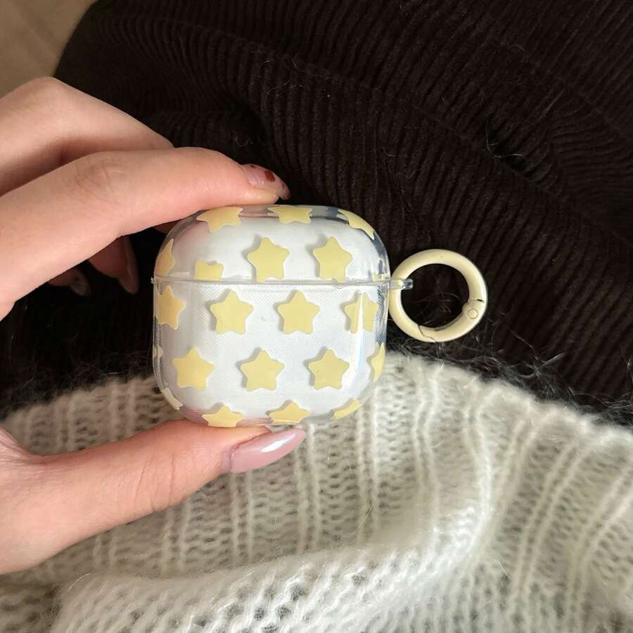 Ốp tai nghe trong suốt màu vàng hình ngôi sao + vòng tròn dành cho Apple Watch Pro 3/Pro 2/4/3/2, ốp tai nghe thời trang dành cho nữ, vỏ tai nghe tối giản tương thích với Apple.