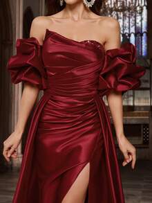 Đầm đỏ lộng lẫy dành cho nữ, thiết kế cúp ngực, tay áo cách điệu và đính sequin. Thích hợp cho tiệc cưới. - Màu Đỏ Sâu - Xem 7