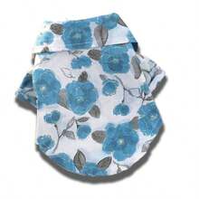 1件宠物狗/猫时尚衬衫，简约百搭轻盈顺滑不变形，精致印花，亲肤不刺激皮肤 - 藍色 - 查看 11