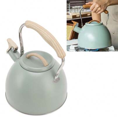 Tetera para Estufa, 3L Verde Claro Hervidor de Té de Acero Inoxidable de Grado Alimenticio con Silbato para Té, Café, Leche