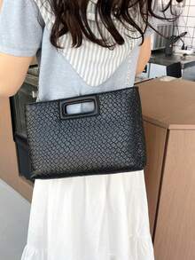 2026 New Fashion Women's Handbag, Minimalist Tote Bag, Spring Season Crossbody Chain Shoulder Bag, Elegant Evening Clutch, Unique Texture Ladies Bag - Black - View 10