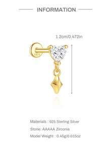 1 chiếc khuyên tai sụn hình trái tim tinh tế bằng bạc sterling 925, có khóa đôi và đính đá Cubic Zirconia, hình vuông dẹt, thích hợp để đeo hàng ngày, dự tiệc hoặc kỷ niệm. - Ngôi sao bốn cánh - Xem 6