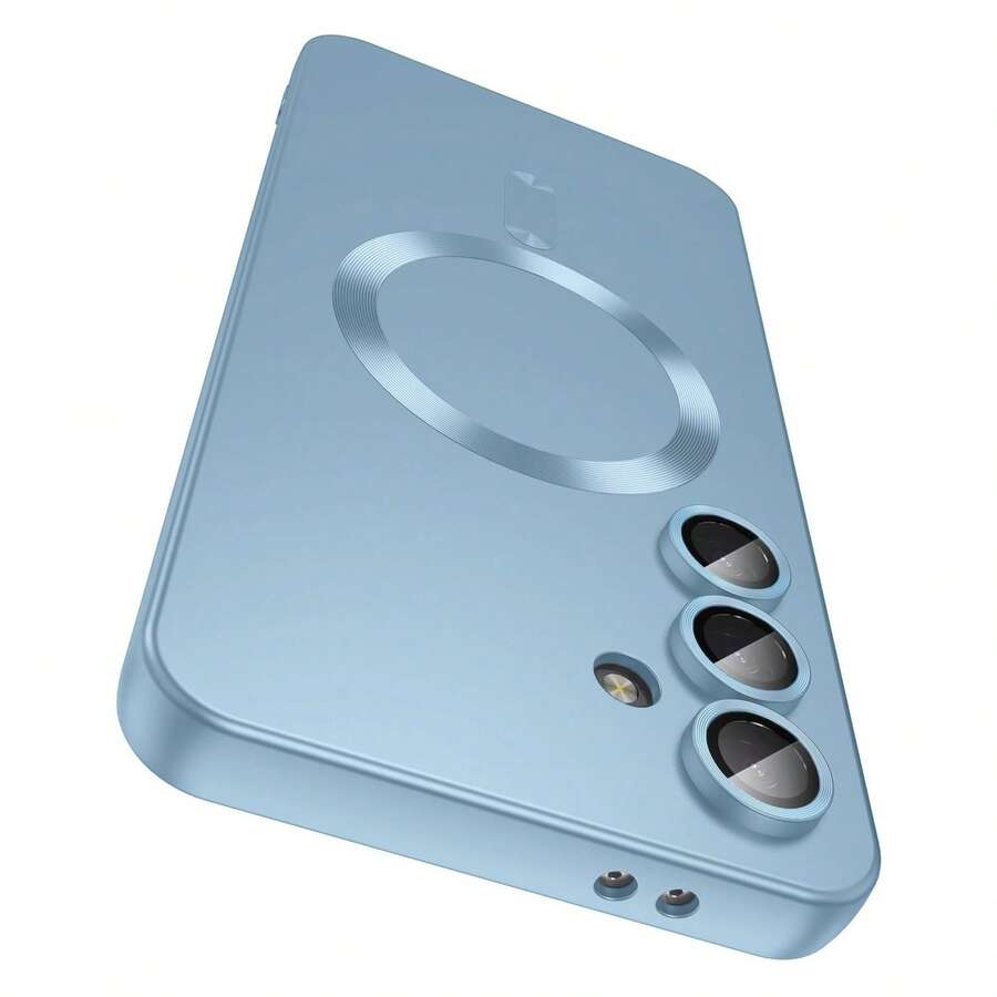 磁吸相容 Galaxy A57 A37 A56 A36 A27 A26 A16 A17 A06 A07 S25 FE S26 手機殼 [內建相機鏡頭保護蓋] 纖薄軟矽膠防震防摔金屬光澤軟殼，適用 S26 Ultra S25 Ultra S24 Ultra - 遠峰藍 - 查看 1