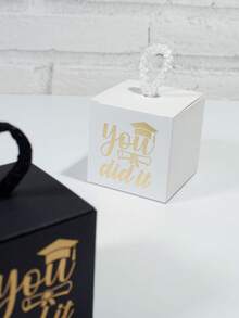 10pcs Graduation Favor Boxes With You Did It Gold Foil Design And Rope Handle Lid, Cube Gift Boxes For Graduation Party Supplies, Cute Candy Chocolate Packaging For Students Celebration,Small Keepsake Treat Boxes For Graduation Ceremony Gift Giving - 5.5X5.5X5.5cm - View 5