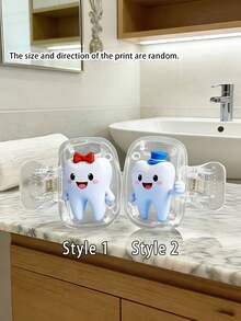 Cute Smiling Face Tooth Pattern Portable Toothbrush Head Cover/Storage Box, Toothbrush Protective Sleeve Stand; Essential Bathroom Accessory For Home, Business Travel, Daily Use And Outdoor Trips; Portable Toothbrush Storage Box, Helps With Daily Toothbrush Care; Portable Toothbrush Protective Sleeve, Animal Theme Storage Box, Toothbrush Cover With Decorative Function, Compact And Portable Storage Solution. - Multicolor - View 2