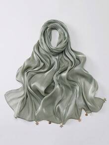 1pc Women's Solid Color Silk Starry Snowflake Chain Decorative Shiny Scarf, Fashion Elegant Headscarf, Sun Protection Silk Hijab - Multicolor - View 18