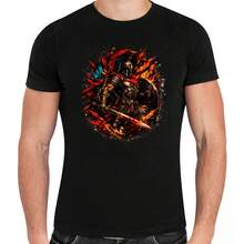 Camiseta Guerreiro Espartano em Chamas - Estilo Força e Honra - Unissex - Algodão 100% - Estampa Premium - Preto - Visão 2