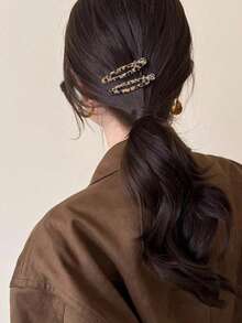 2pcs/Set Acetate Geometric Hollow Oval Hair Clips, Side Bangs Clips, Women Hair Accessories - Multicolor - View 4