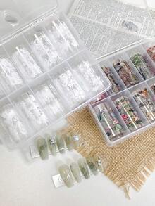 1 Box Nail Art Decorations - Lace, Transparent, White, Colorful, Holographic Hollow Bow Decals, Stickers, Nail Foils For DIY Nail Art, Korean Style - 彩色 - 查看 2