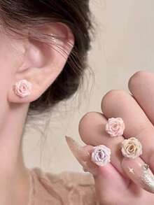 Andkiss Bộ 10 đôi bông tai acrylic hình hoa tối giản, ngọt ngào, thời trang và đa năng. - Hồng-Xanh lá - Xem 4