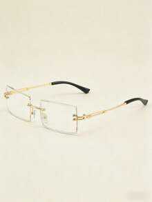 1/3副/套矩形无框金属时尚眼镜，方形无框女士时尚眼镜，简约眼镜袋，适合随时携带，适合日常生活、海滩度假和户外旅行的新款时尚眼镜 - 彩色 - 查看 9