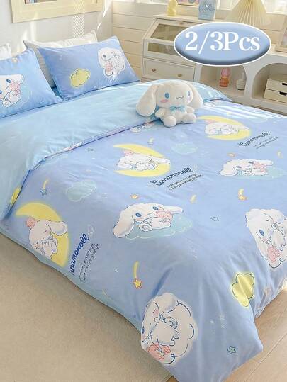 SANRIO 2/3件套被套床品套装 - （1个被套+2个枕套，不含填充物），可爱卡通图案，全尺寸，柔软舒适，适合宿舍、家庭卧室、酒店，四季皆宜，带拉链封口和枕套，多色耐用，超大尺寸床品套装，超大尺寸被套套装