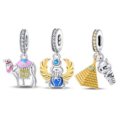 1pc Pure Silver Desert Travel Series Pendant - Camel, Scarab Or Pyramid Mummy. Handmade DIY Pendant And Chain Accessories Designed For Bracelets And Necklaces - Mix And Match To Create Unique Pieces. Suitable For Personal Wear Or As A Special Gift.