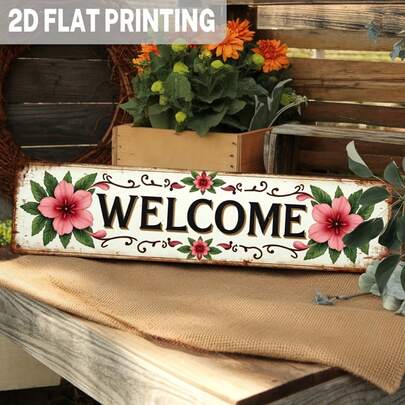 1pc 2D Flat Vintage Hibiscus Flower Metal Wall Decor - Featuring Ornate Scroll Pattern And Hibiscus Flower Design, Durable Iron Hanging Decoration Suitable For Porch, Entryway, Living Room - Suitable For Halloween/Christmas/Easter/Thanksgiving - Size: 9.98 X 39.98 Cm, 2D Flat Design