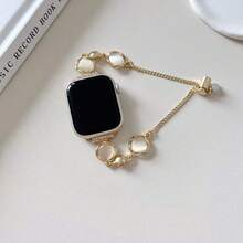 Square Cat Eye Stone Chain Beaded Adjustable Watch Band Compatible With 38/40/41/42/44/45/49mm Watches, Fits For Ultra/SE/9/8/7/6/5/4/3/2/1 - Gold - View 7