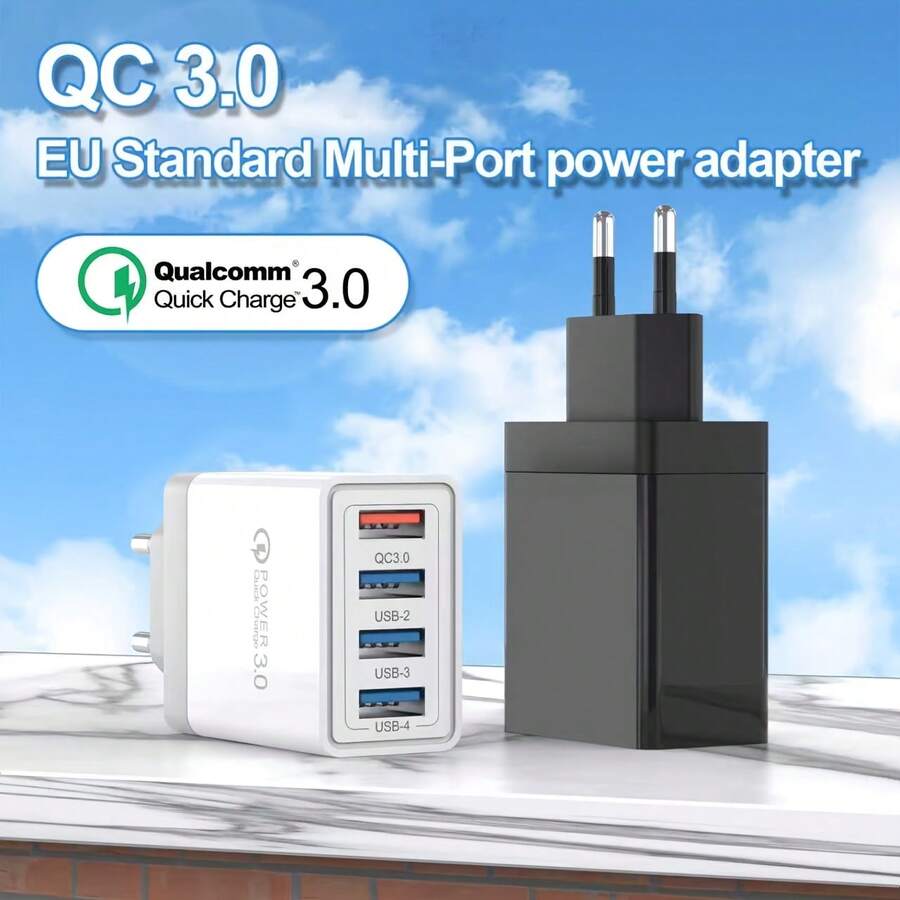 快速充电欧规插头 C、E、F 型 (220-240V) 4 件装 USB 快充充电器 QC3.0 墙式适配器插头通用兼容 、HTC、荣耀等手机,春季礼物 - 查看 1