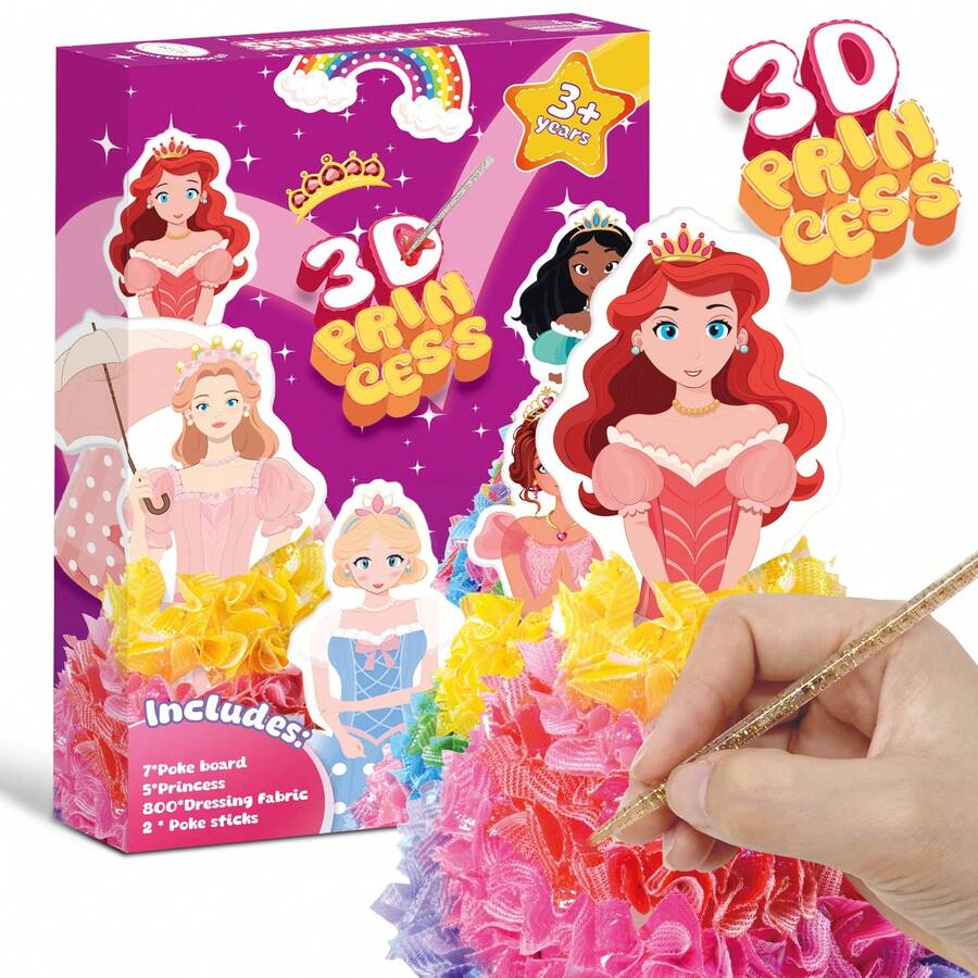 Conjunto Criativo de Arte Poke 3D de Princesa, Decorações de Vestido de Princesa Poke de Tecido DIY, 5 Estilos de Princesa, Brinquedo de Arte Criativa Presente para Meninas com 3+ Anos de Idade - Artesanato - Visão 1