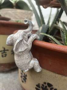 1件掛式大象花盆，大象愛好者禮物，花園庭院動物裝飾雕塑花盆，室內裝飾，美學房間裝飾，臥室裝飾，家居裝飾，房屋裝飾 - 多色 - 查看 2