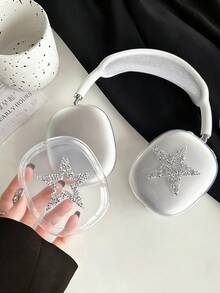 1pc Glitter Star 3D Rhinestone Earphone Case, Suitable Compatible With Apple Max Headphones, Soft Full Coverage Protective Case For Women, Apple Max Wireless Bluetooth Headphones - Silver - View 4