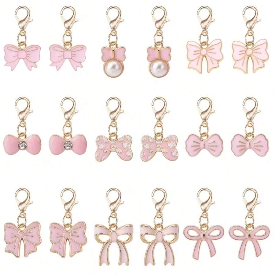 2/4/6/8pcs Pink Bow Shaped Alloy Pendant Keychain/Bag Charm Set, Suitable For Valentine's Day, Mother's Day, Back To School Season And Spring Gifting - Keychain - View 1