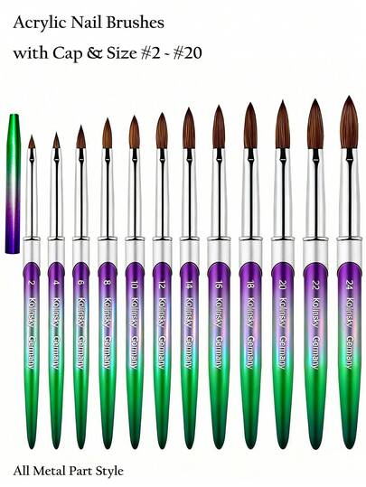 Cọ vẽ móng tay acrylic Kolinsky lông chồn, cán uốn cong, cọ vẽ móng chuyên nghiệp dùng để thoa acrylic, dụng cụ làm móng, tạo hình móng, bột, nối móng và chạm khắc 3D. Kích thước 2, 4, 6, 8, 10, 12, 14, 16, 18, 20.