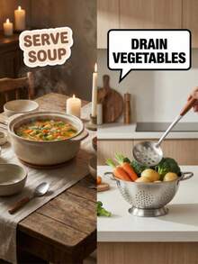 1 pieza Cuchara/Colador de sopa de acero inoxidable: Apariencia de una sola pieza formada, resistente a la oxidación, utilizada para servir sopa y filtrar residuos. Hecho de acero inoxidable, es adecuado para la distribución de sopa en la cena familiar y la filtración de gachas para el desayuno. Es un elemento esencial y práctico para la cocina. - Multicolor - Ver 4