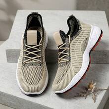 Tenis de hombre en oferta Tenis para hombre deportivos casuales de malla tejida transpirable primavera verano Zapatos para hombre cómodos con cordones suela antideslizante amortiguación suave calzado deportivo ligero moda urbana estilo para caminar gimnasio entrenamiento diario fitness running cómodos y versátiles - Caqui - Ver 2