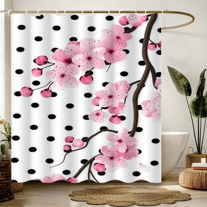 1 chiếc rèm tắm họa tiết hoa chấm bi dễ thương, rèm tắm in họa tiết hoa chấm bi ghép mảnh thời trang, phù hợp với nhiều loại phòng và vách ngăn trang trí phòng tắm, phụ kiện phòng tắm, rèm tắm và bồn tắm.
