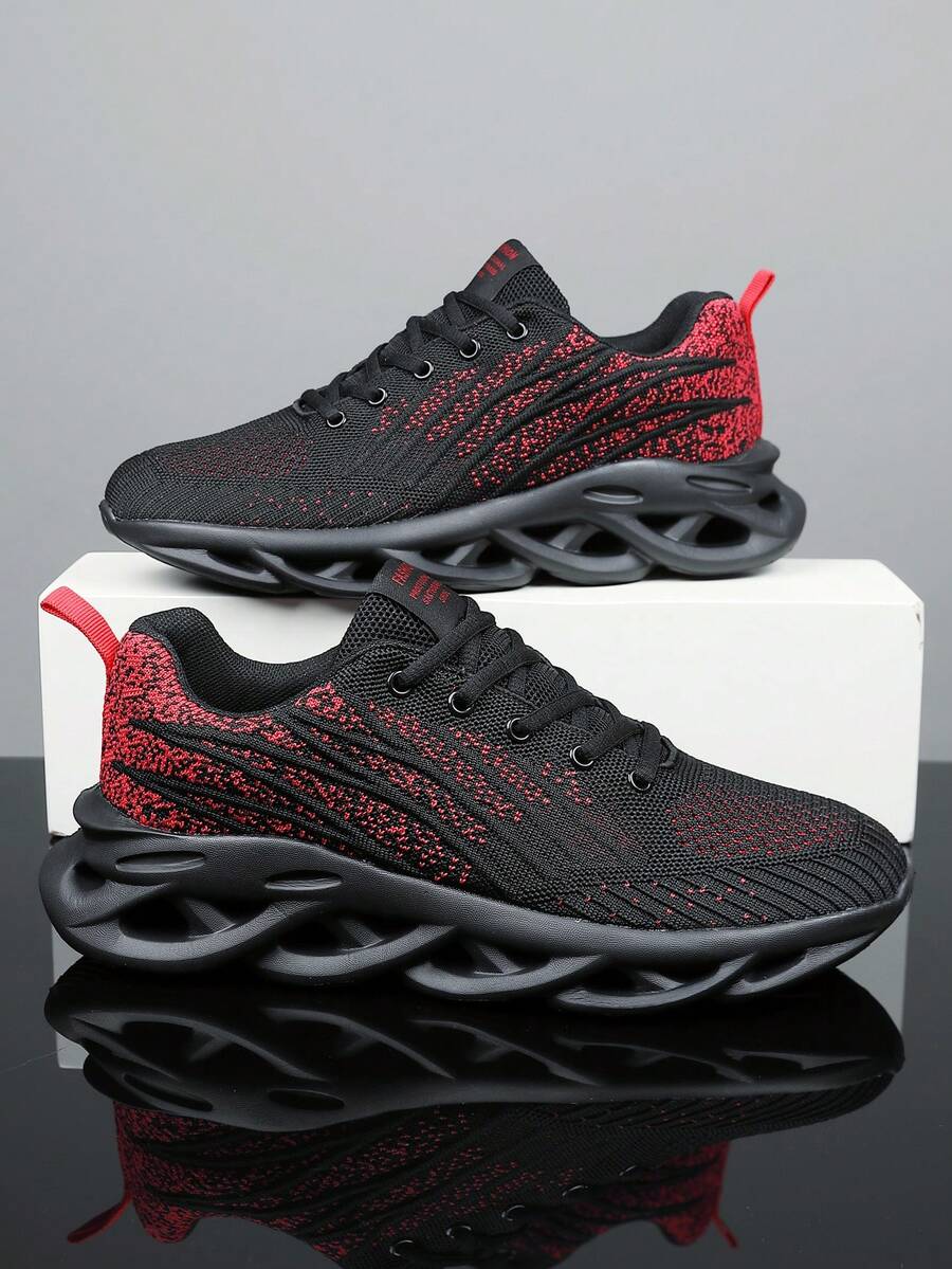 Men's Hollow-Out Knit Breathable Casual Sports Shoes - Black - View 1
